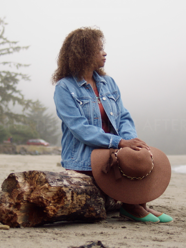 Eva relaxing on the beach at dawn